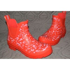 Joules Wellibob Ankle Rain Boots Red Pink Speckle Womens US 6 EU 37